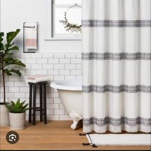 Hearth & Hand Cream and Black Striped Shower Curtain